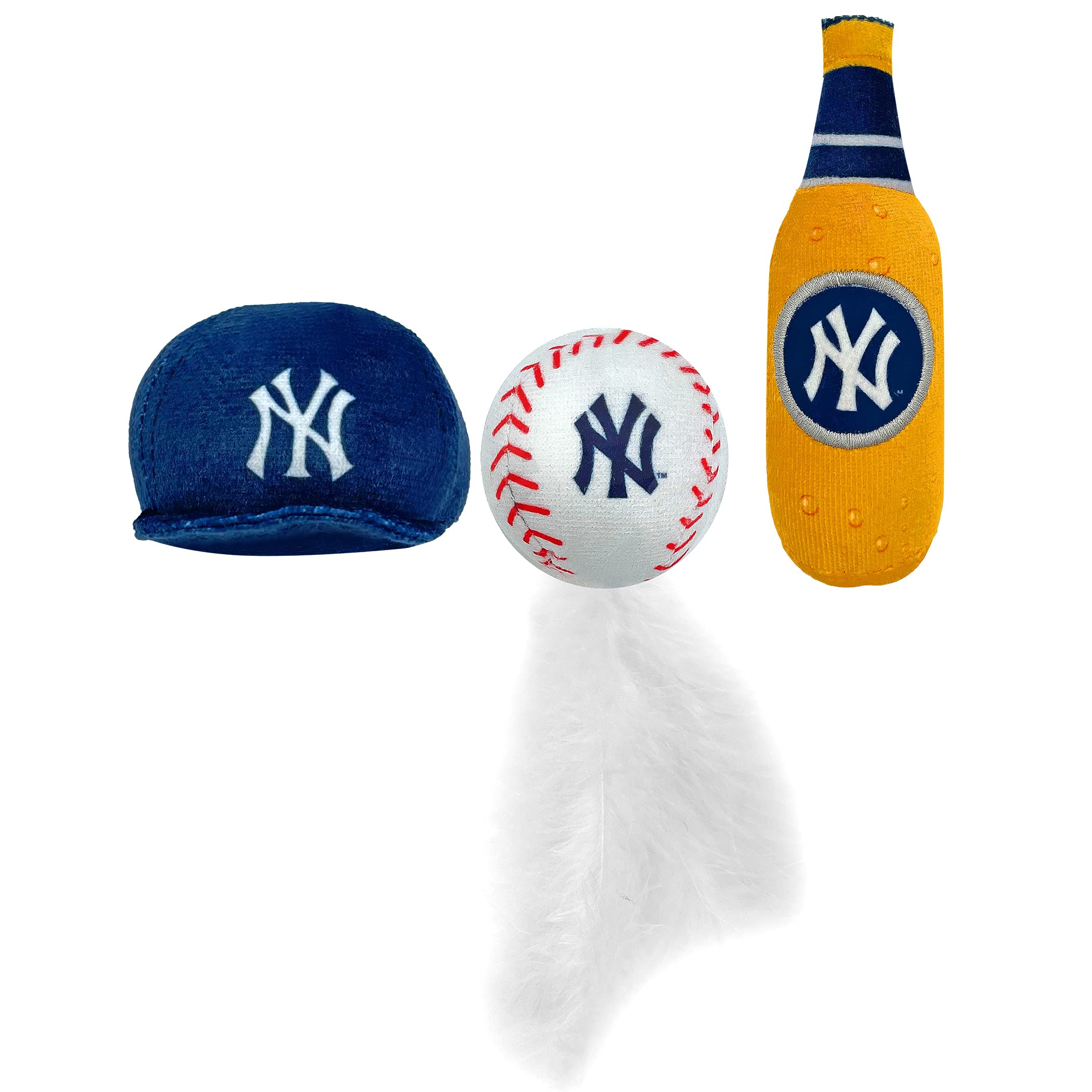 Best Plush Cat Toy - Mlb New York Yankees Complete Set Of 3 Piece Cat Toys Filled With Fresh Catnip. Incl: 1 Baseball Cap Cat To